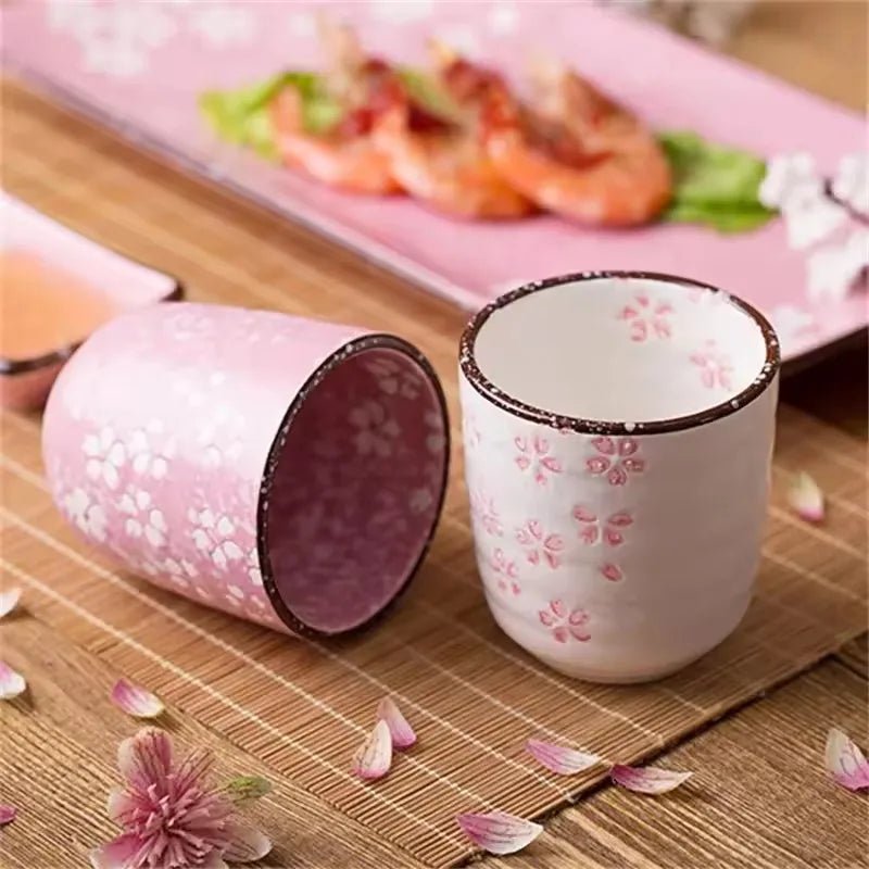 Japanese Sakura Ceramic Tea Cup – Pink & White Cherry Blossom Teaware - Hizoni