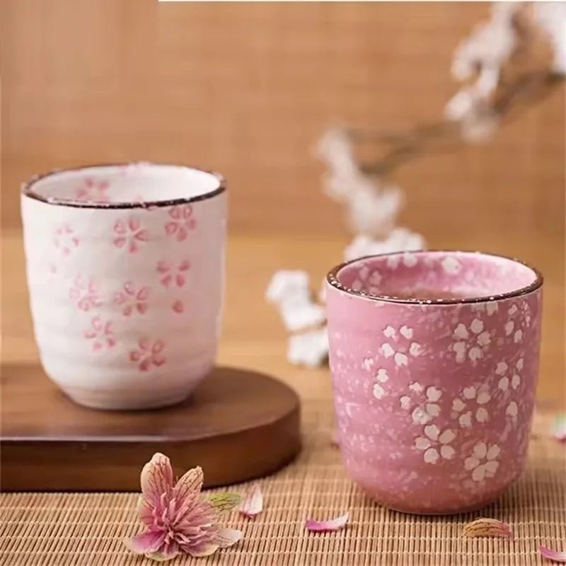 Japanese Sakura Ceramic Tea Cup – Pink & White Cherry Blossom Teaware - Hizoni