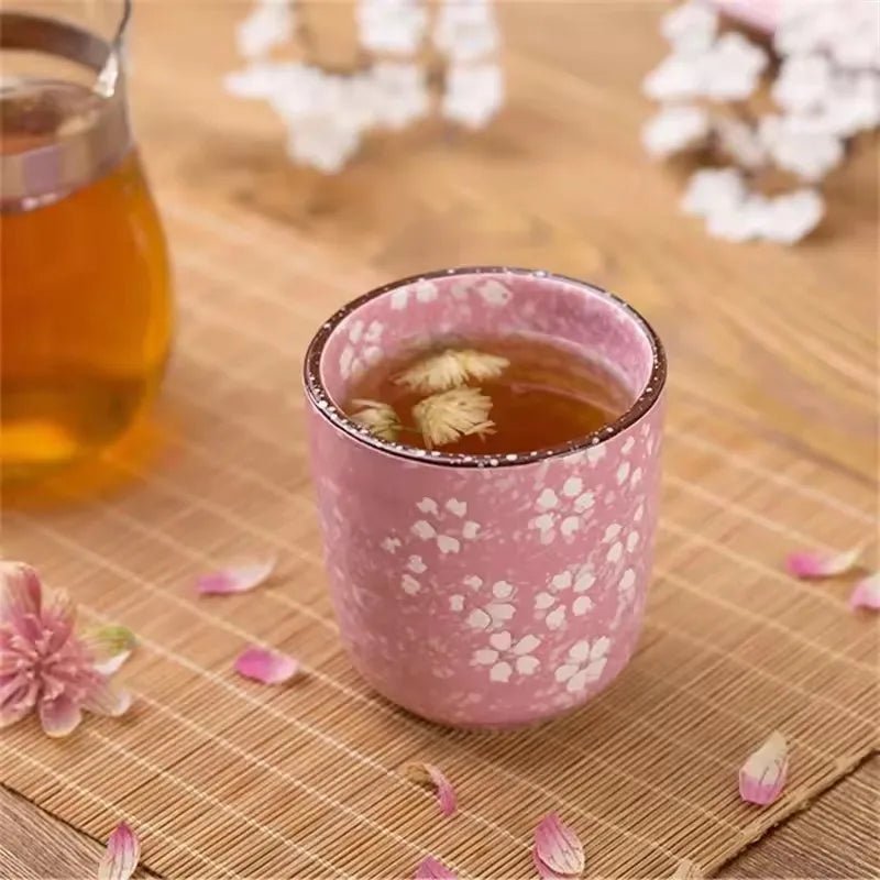 Japanese Sakura Ceramic Tea Cup – Pink & White Cherry Blossom Teaware - Hizoni