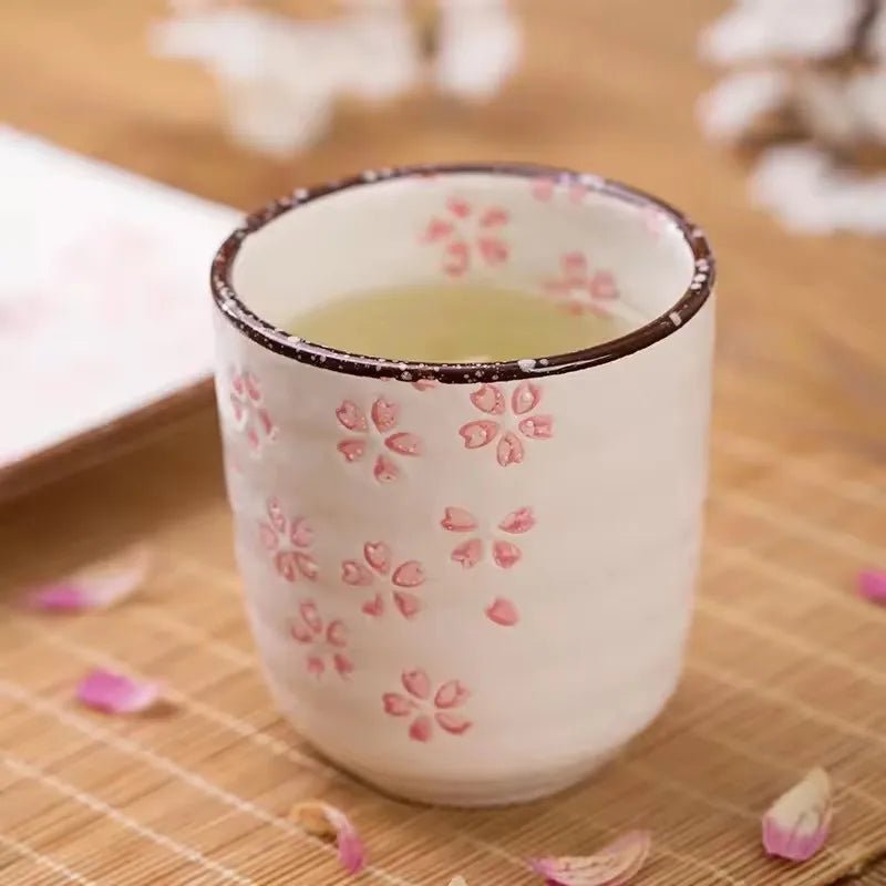 Japanese Sakura Ceramic Tea Cup – Pink & White Cherry Blossom Teaware - Hizoni