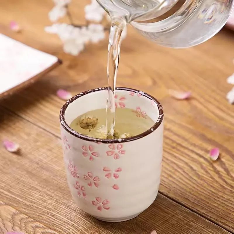 Japanese Sakura Ceramic Tea Cup – Pink & White Cherry Blossom Teaware - Hizoni
