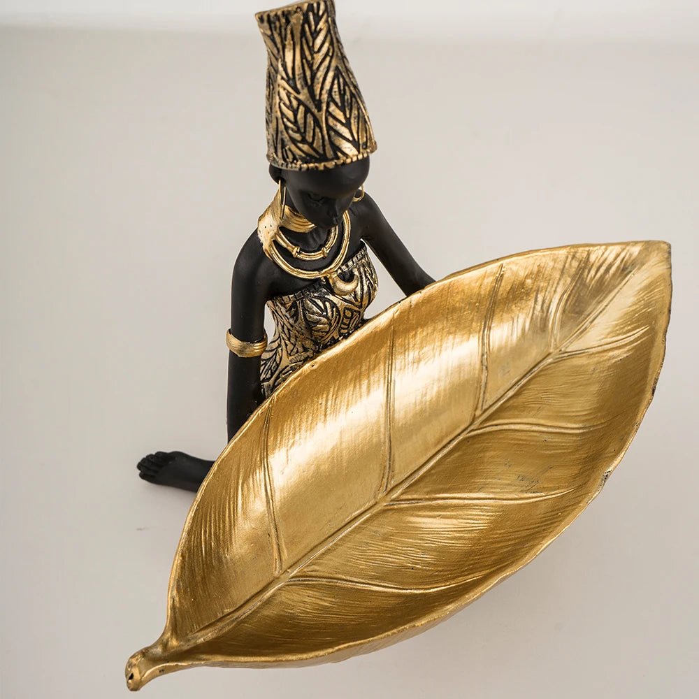 Luxury African Woman Figurine Tray – Gold - Tone Key & Candy Holder - Hizoni