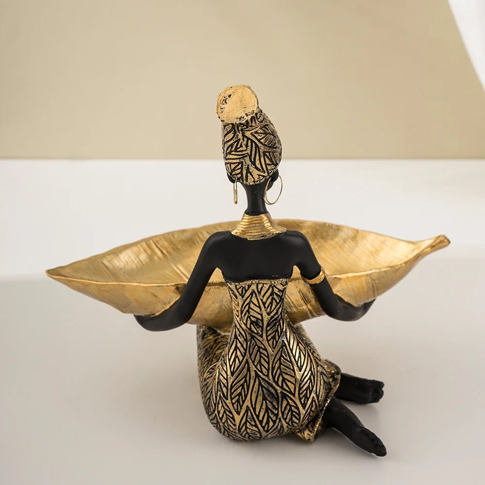 Luxury African Woman Figurine Tray – Gold - Tone Key & Candy Holder - Hizoni