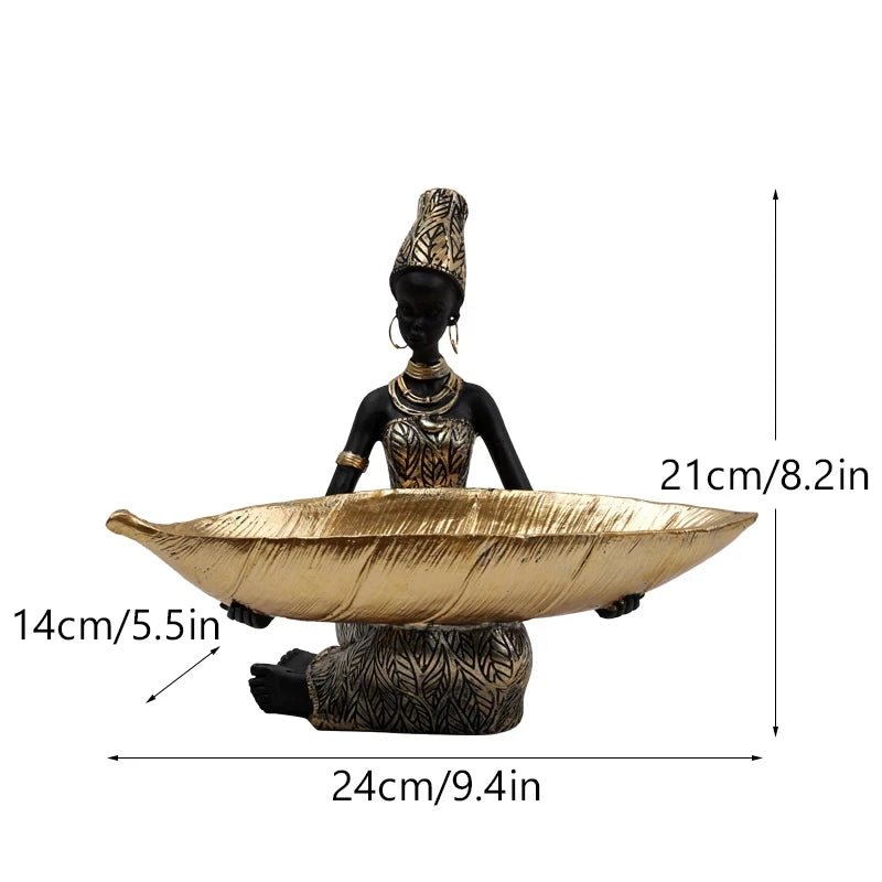 Luxury African Woman Figurine Tray – Gold - Tone Key & Candy Holder - Hizoni