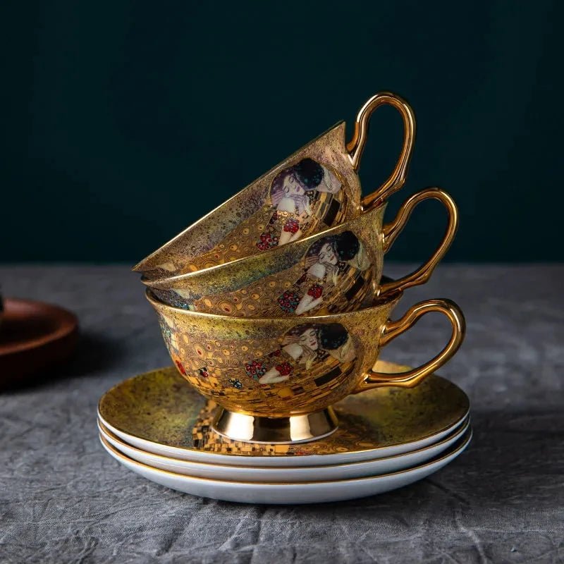 Luxury Art History Gift Set – Gustav Klimt Porcelain Cup, Saucer & Spoon - Hizoni