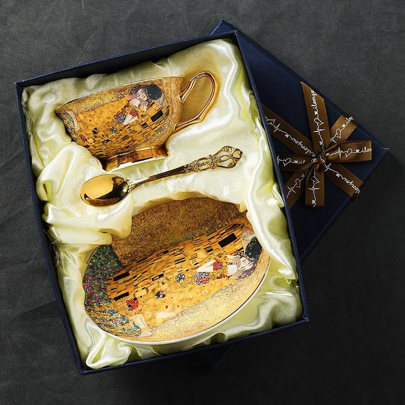 Luxury Art History Gift Set – Gustav Klimt Porcelain Cup, Saucer & Spoon - Hizoni