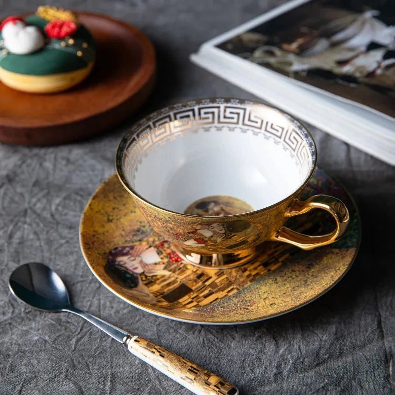 Luxury Art History Gift Set – Gustav Klimt Porcelain Cup, Saucer & Spoon - Hizoni