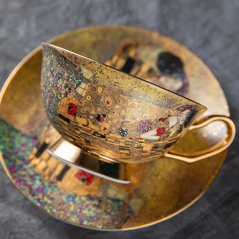 Luxury Art History Gift Set – Gustav Klimt Porcelain Cup, Saucer & Spoon - Hizoni