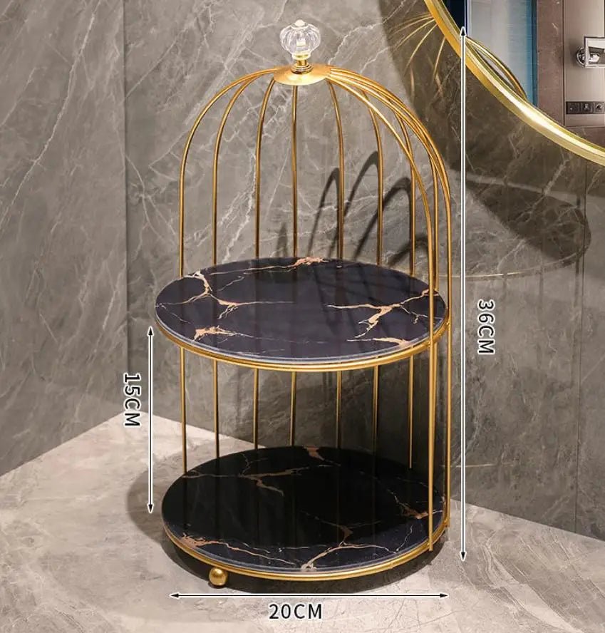 Luxury Birdcage Cosmetic Organiser – Nordic Gold Makeup & Perfume Rack - Hizoni