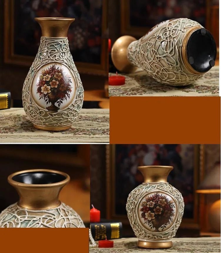 Luxury Floral Ceramic Vase Set – 3 - Piece Embossed Home Decor Ornament - Hizoni