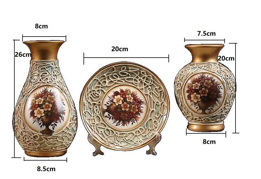 Luxury Floral Ceramic Vase Set – 3 - Piece Embossed Home Decor Ornament - Hizoni