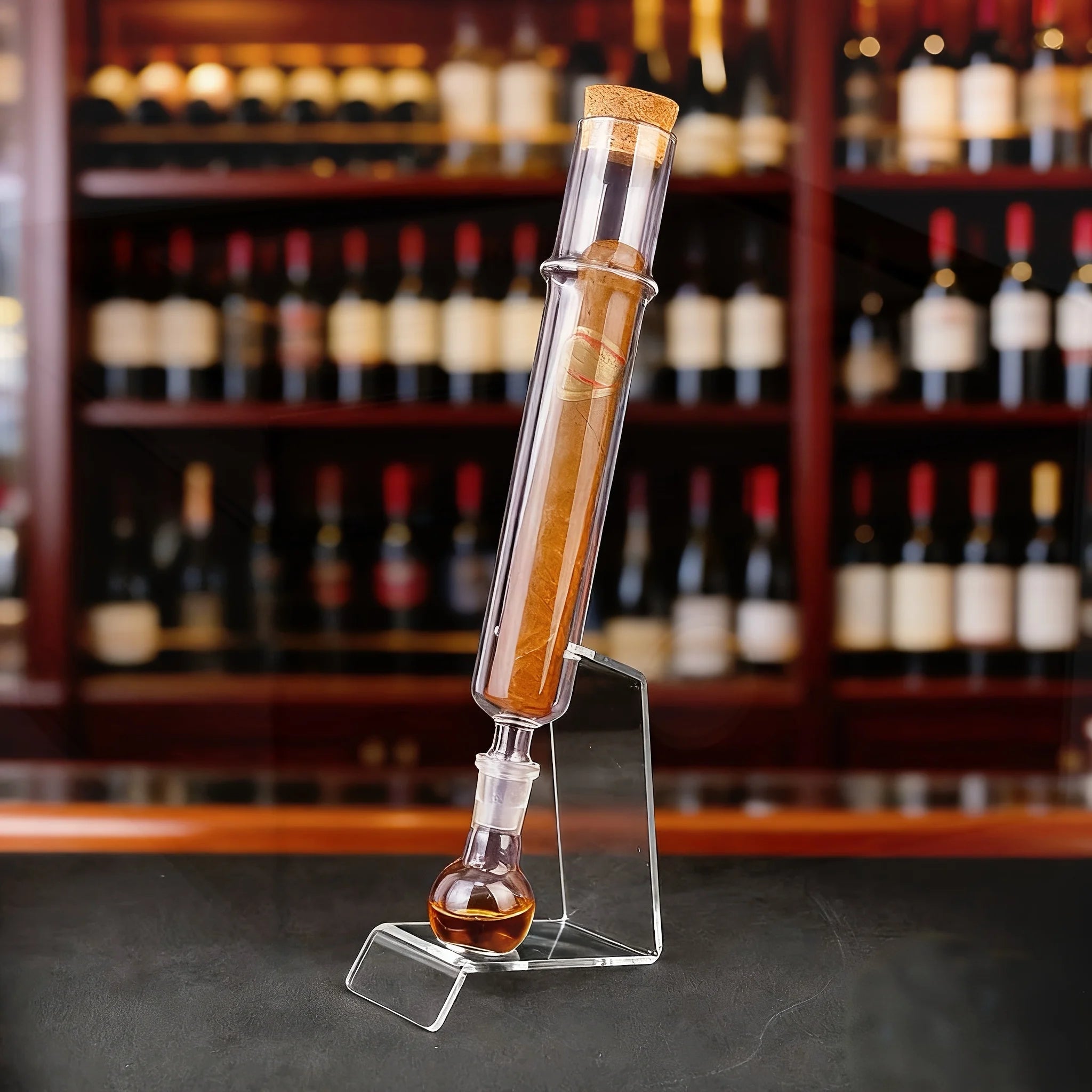 Luxury Glass Cigar Humidor Tube – Infuser Set with Wooden Stand - Hizoni