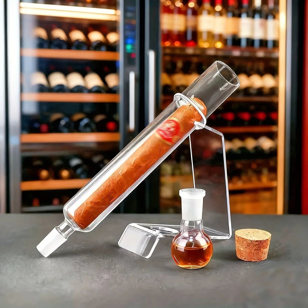 Luxury Glass Cigar Humidor Tube – Infuser Set with Wooden Stand - Hizoni