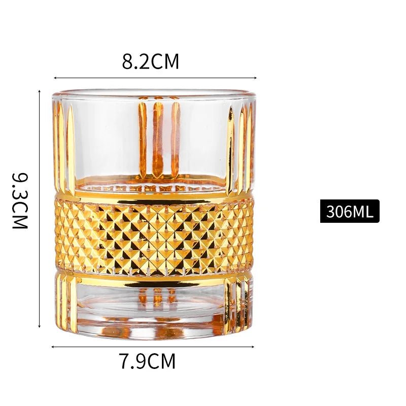 Luxury Gold Rim Whiskey Glass – Elegant Crystal Geometric Rocks Glass - Hizoni