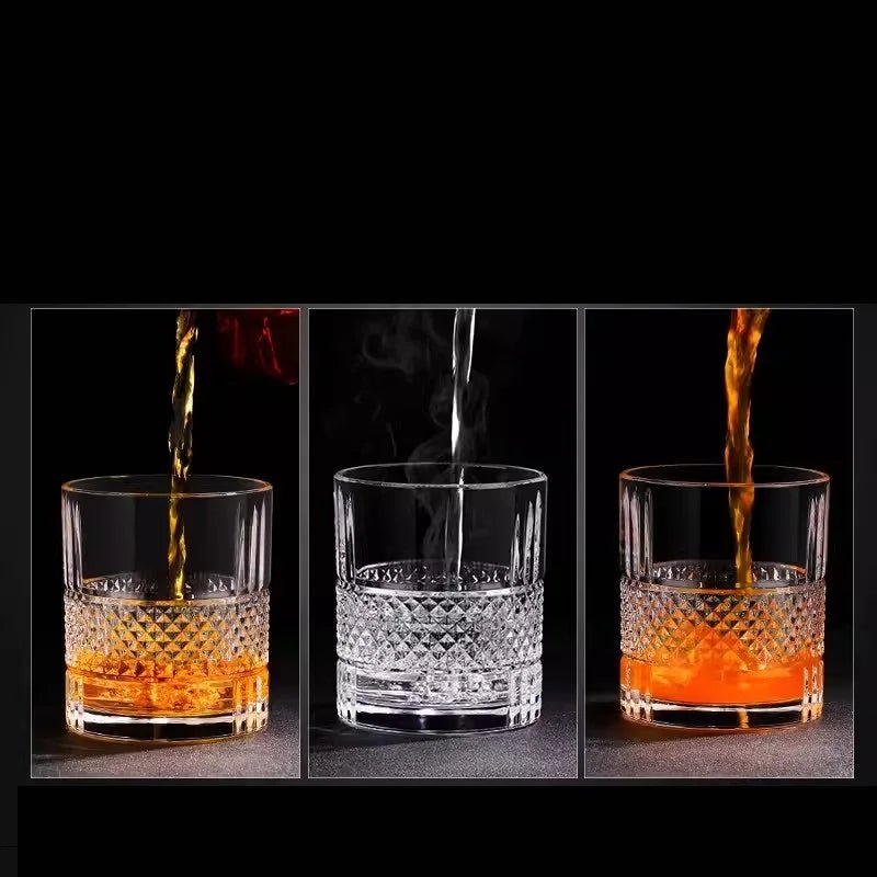 Luxury Gold Rim Whiskey Glass – Elegant Crystal Geometric Rocks Glass - Hizoni