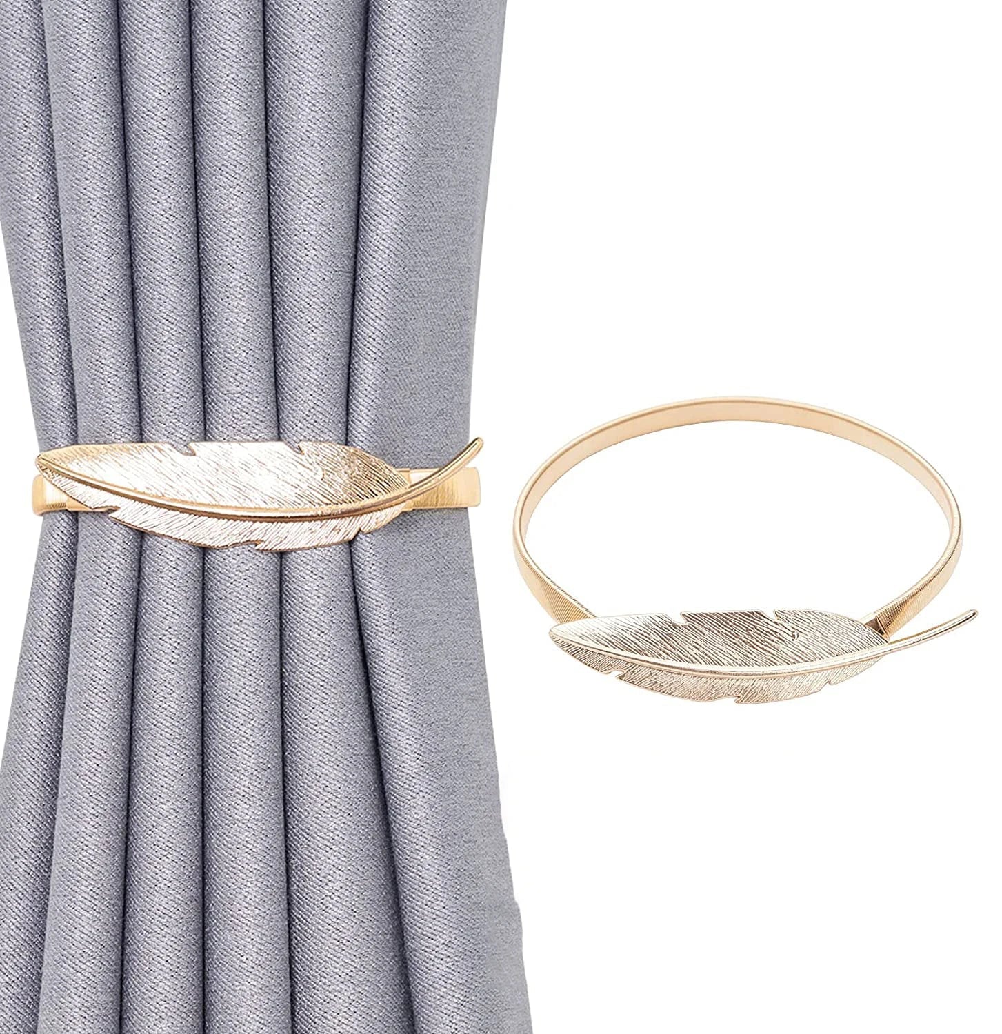 Luxury Leaf Curtain Tiebacks – Elastic Metal Drapery Holdbacks - Hizoni