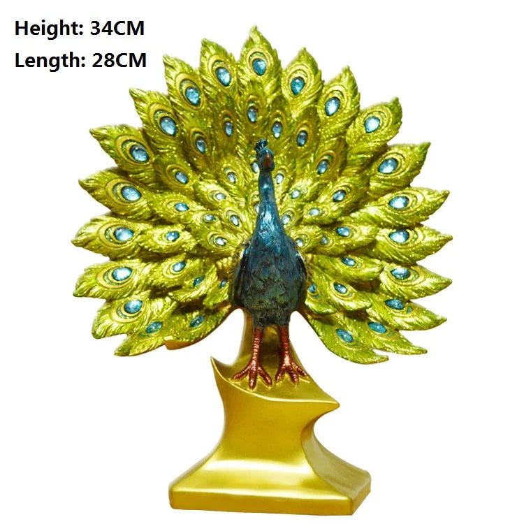 Luxury Resin Peacock Statue – Modern Gold - Tone & Blue Bird Sculpture - Hizoni