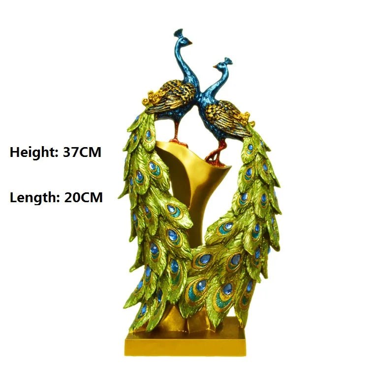 Luxury Resin Peacock Statue – Modern Gold - Tone & Blue Bird Sculpture - Hizoni