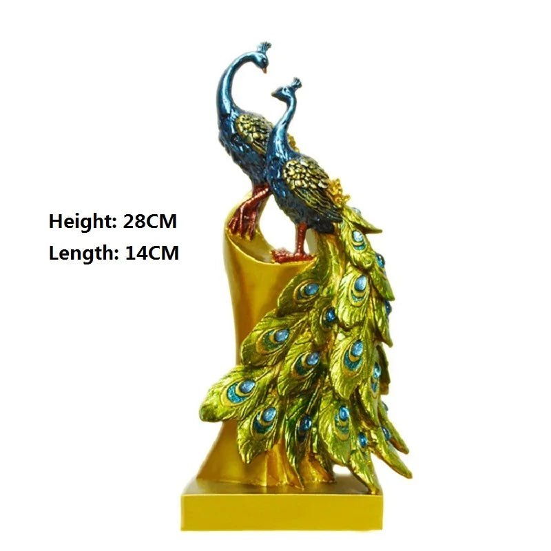 Luxury Resin Peacock Statue – Modern Gold - Tone & Blue Bird Sculpture - Hizoni