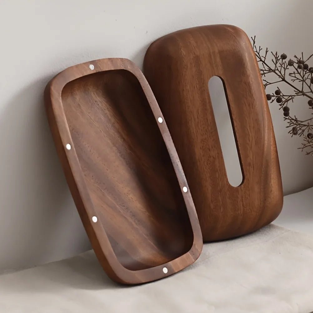 Luxury Walnut Wood Tissue Box – Vintage Pebble Desktop Storage Case - Hizoni