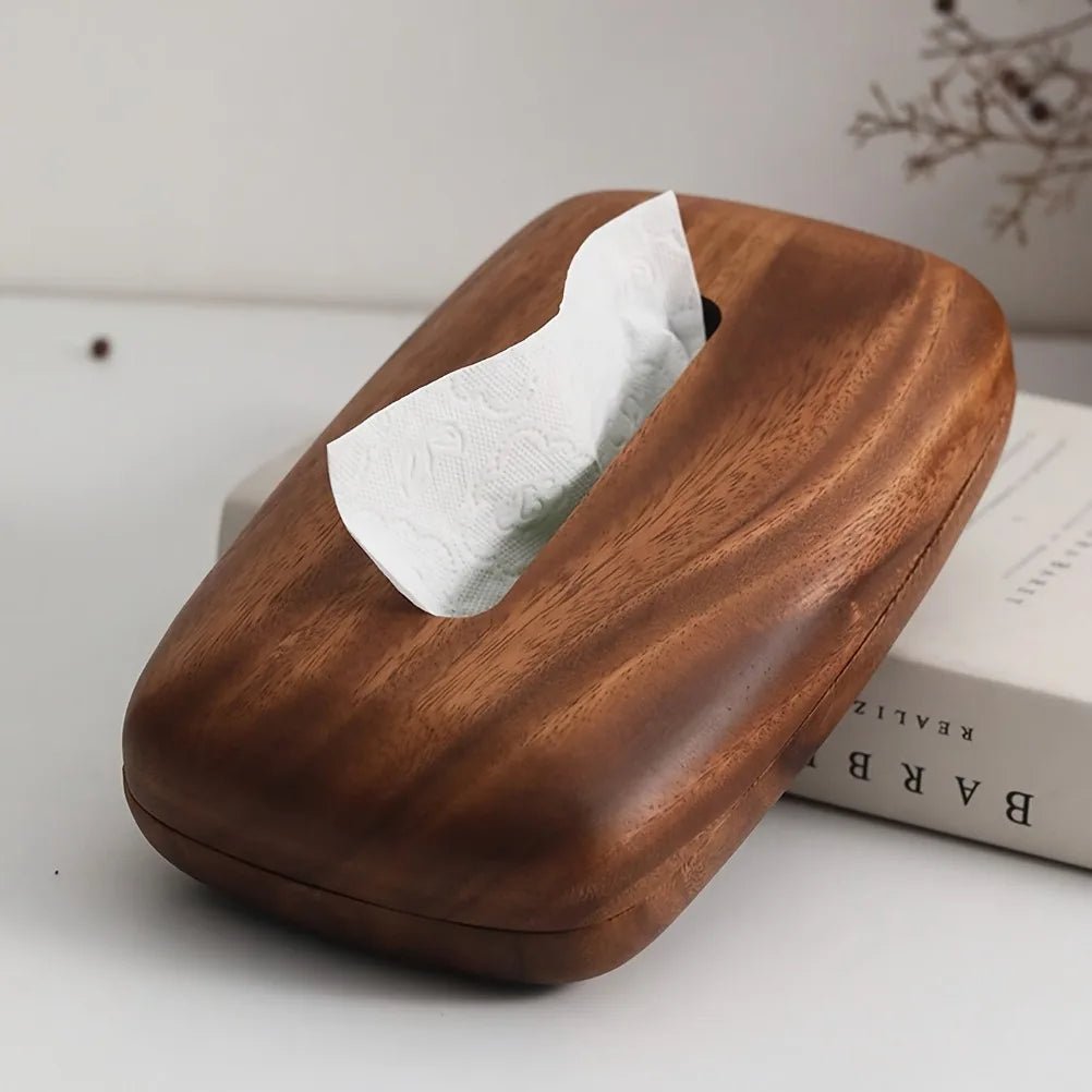 Luxury Walnut Wood Tissue Box – Vintage Pebble Desktop Storage Case - Hizoni