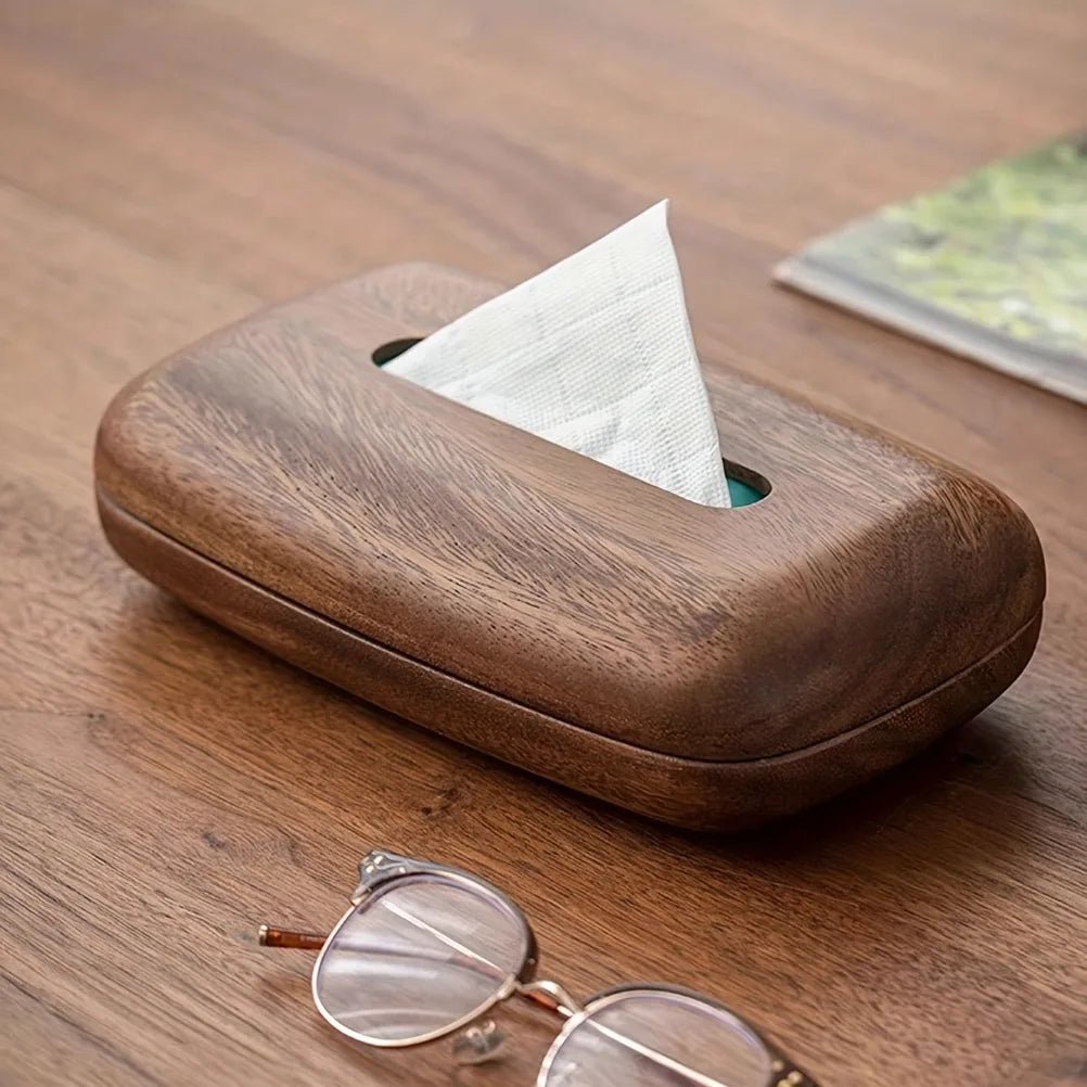Luxury Walnut Wood Tissue Box – Vintage Pebble Desktop Storage Case - Hizoni