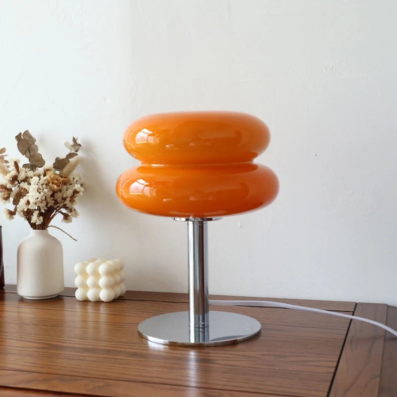 Macaron Glass Table Lamp – Retro Mushroom Bedside Light with Dimming - Hizoni