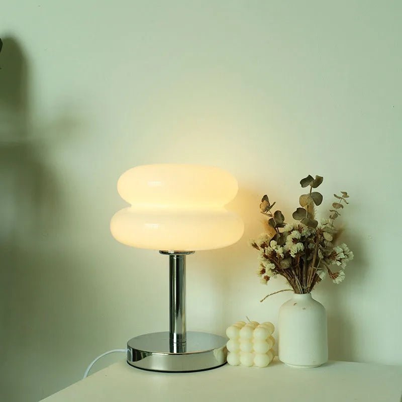 Macaron Glass Table Lamp – Retro Mushroom Bedside Light with Dimming - Hizoni