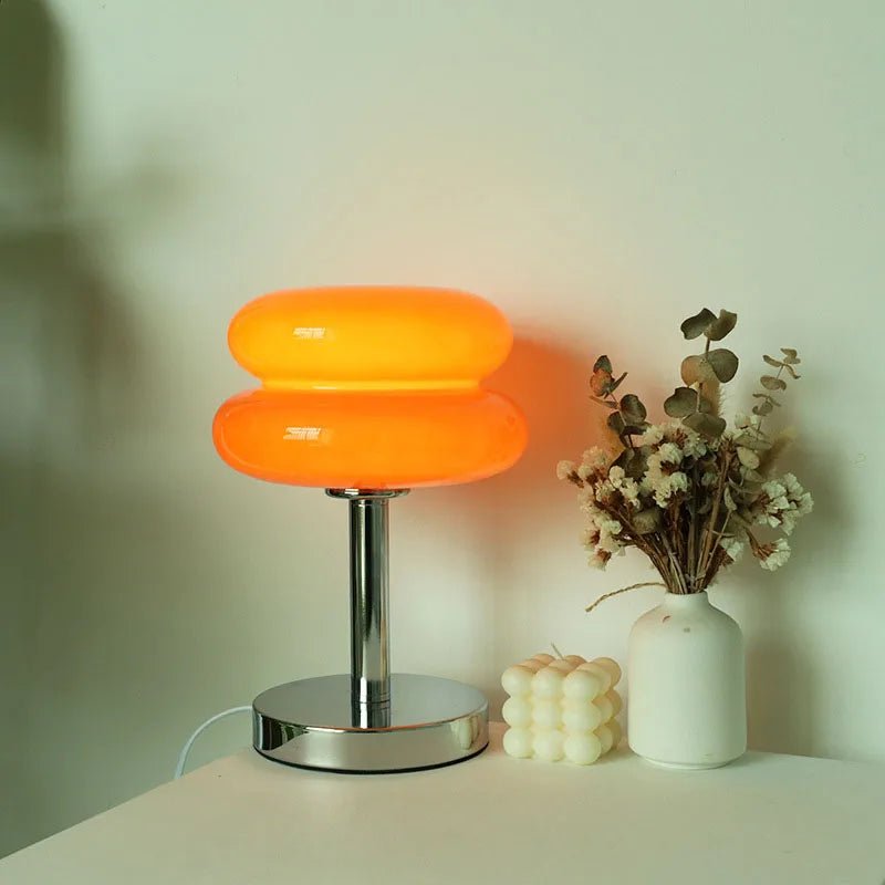 Macaron Glass Table Lamp – Retro Mushroom Bedside Light with Dimming - Hizoni