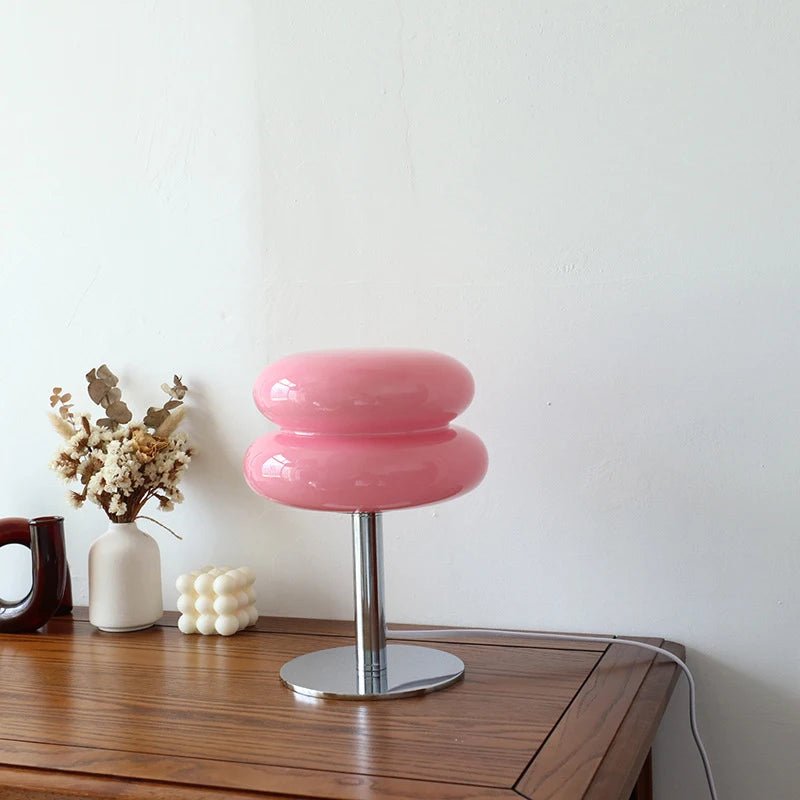 Macaron Glass Table Lamp – Retro Mushroom Bedside Light with Dimming - Hizoni
