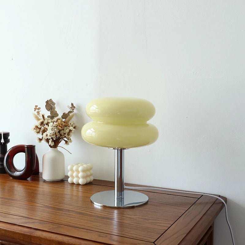 Macaron Glass Table Lamp – Retro Mushroom Bedside Light with Dimming - Hizoni