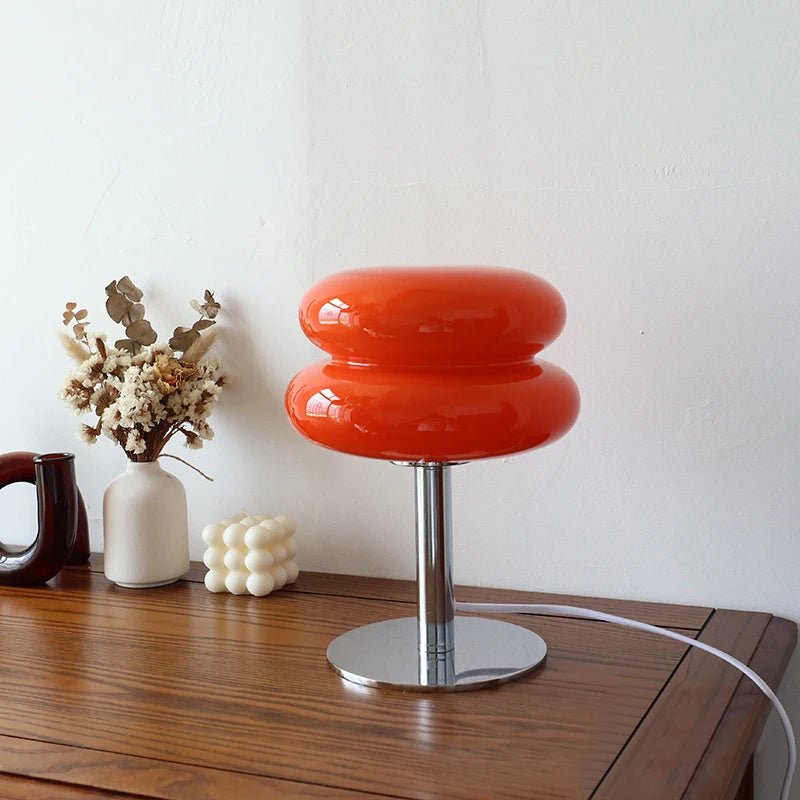 Macaron Glass Table Lamp – Retro Mushroom Bedside Light with Dimming - Hizoni