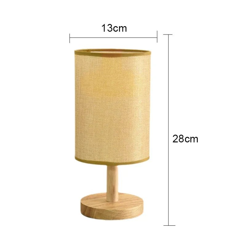 Minimalist Wood & Fabric Bedside Lamp – Retro USB Dimmable Night Light - Hizoni
