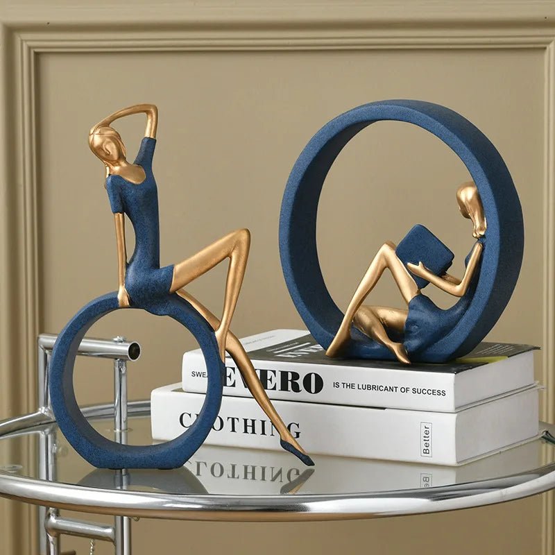 Modern Bookshelf Sculpture – Elegant Reading Girl Figurine Art Ornament - Hizoni