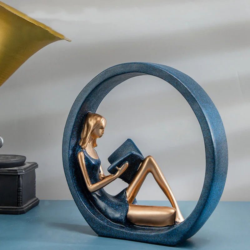 Modern Bookshelf Sculpture – Elegant Reading Girl Figurine Art Ornament - Hizoni