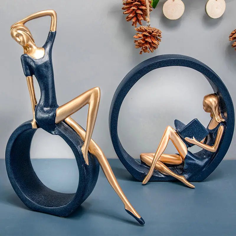 Modern Bookshelf Sculpture – Elegant Reading Girl Figurine Art Ornament - Hizoni