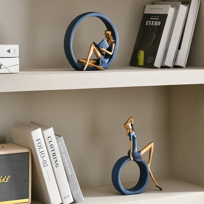 Modern Bookshelf Sculpture – Elegant Reading Girl Figurine Art Ornament - Hizoni