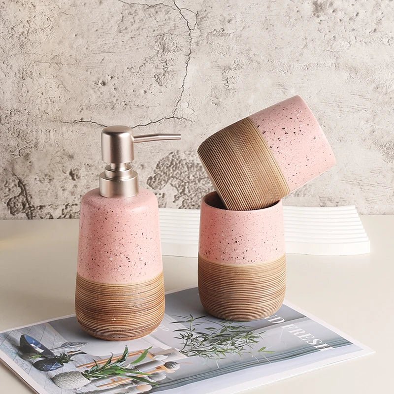 Modern Fluted Ceramic Bathroom Set Pink – Minimalist, Chic & Functional - Hizoni