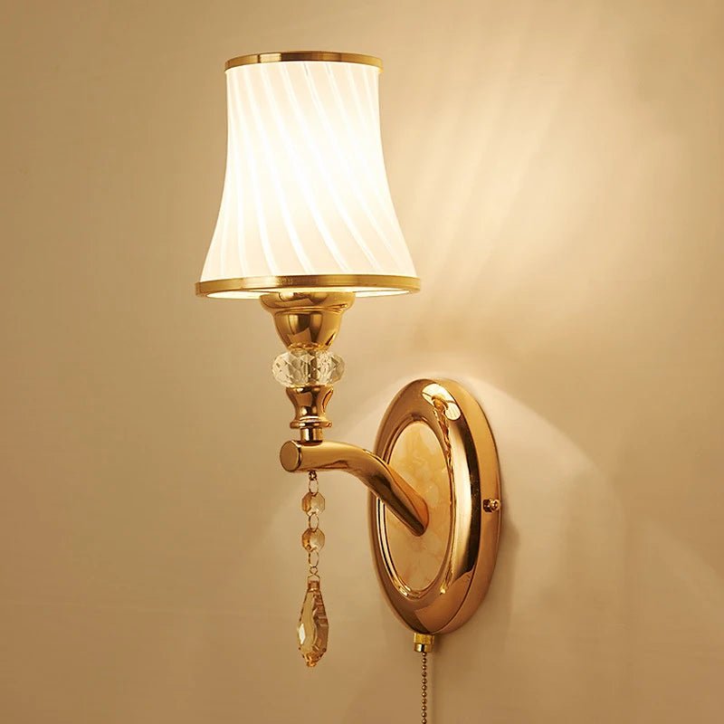 Nordic Gold Crystal Wall Lamp – Modern LED Bedside Sconce Light - Hizoni