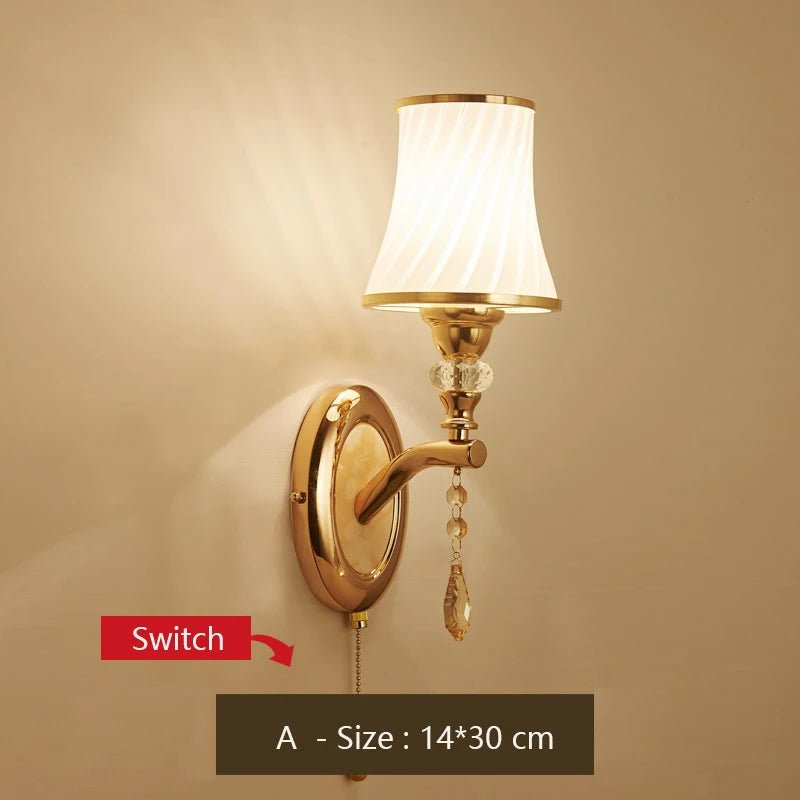 Nordic Gold Crystal Wall Lamp – Modern LED Bedside Sconce Light - Hizoni