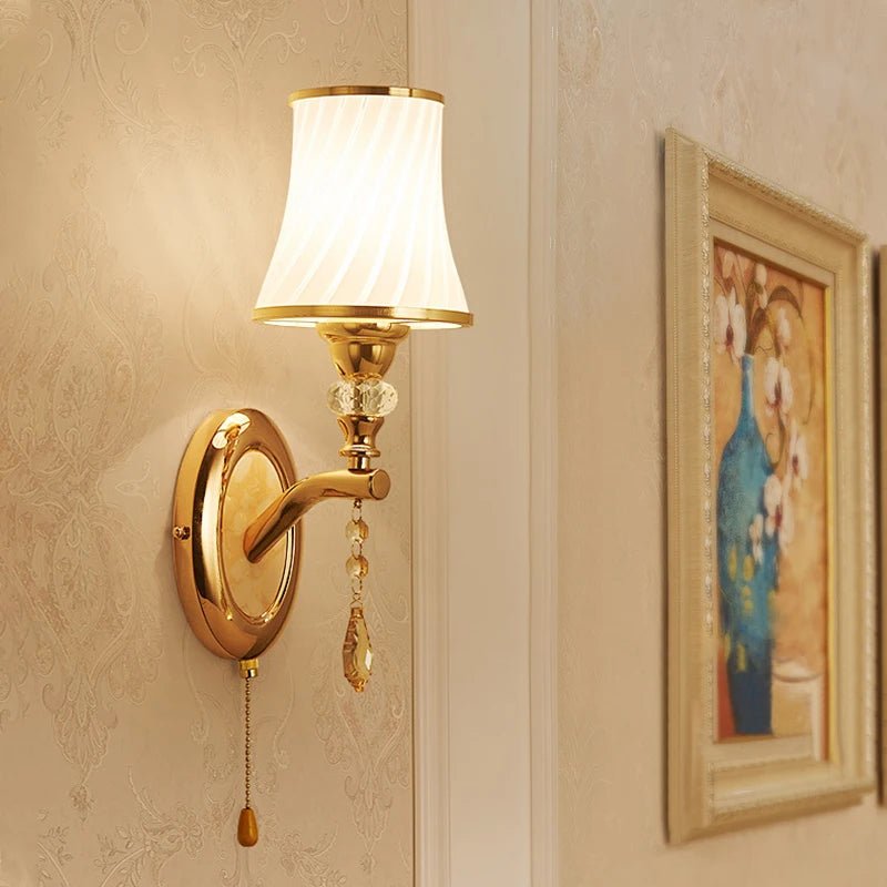 Nordic Gold Crystal Wall Lamp – Modern LED Bedside Sconce Light - Hizoni