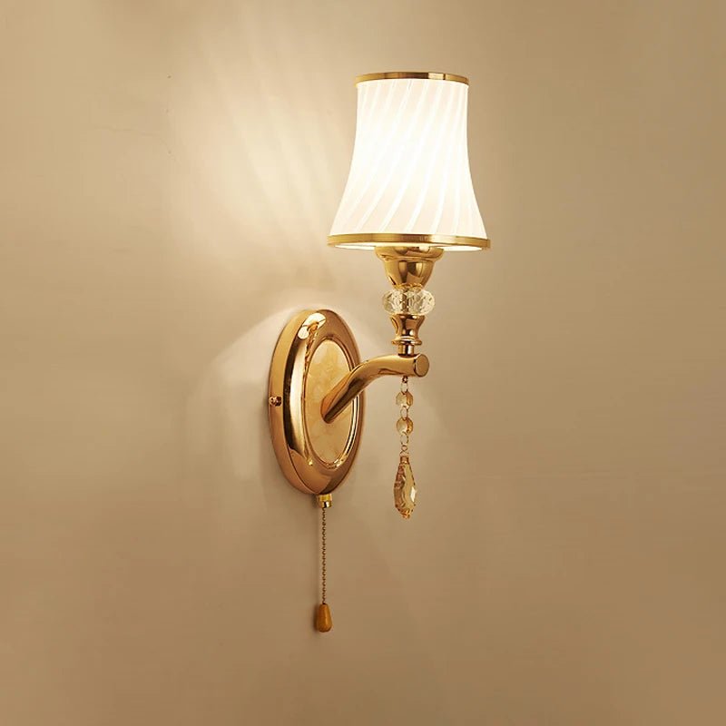 Nordic Gold Crystal Wall Lamp – Modern LED Bedside Sconce Light - Hizoni