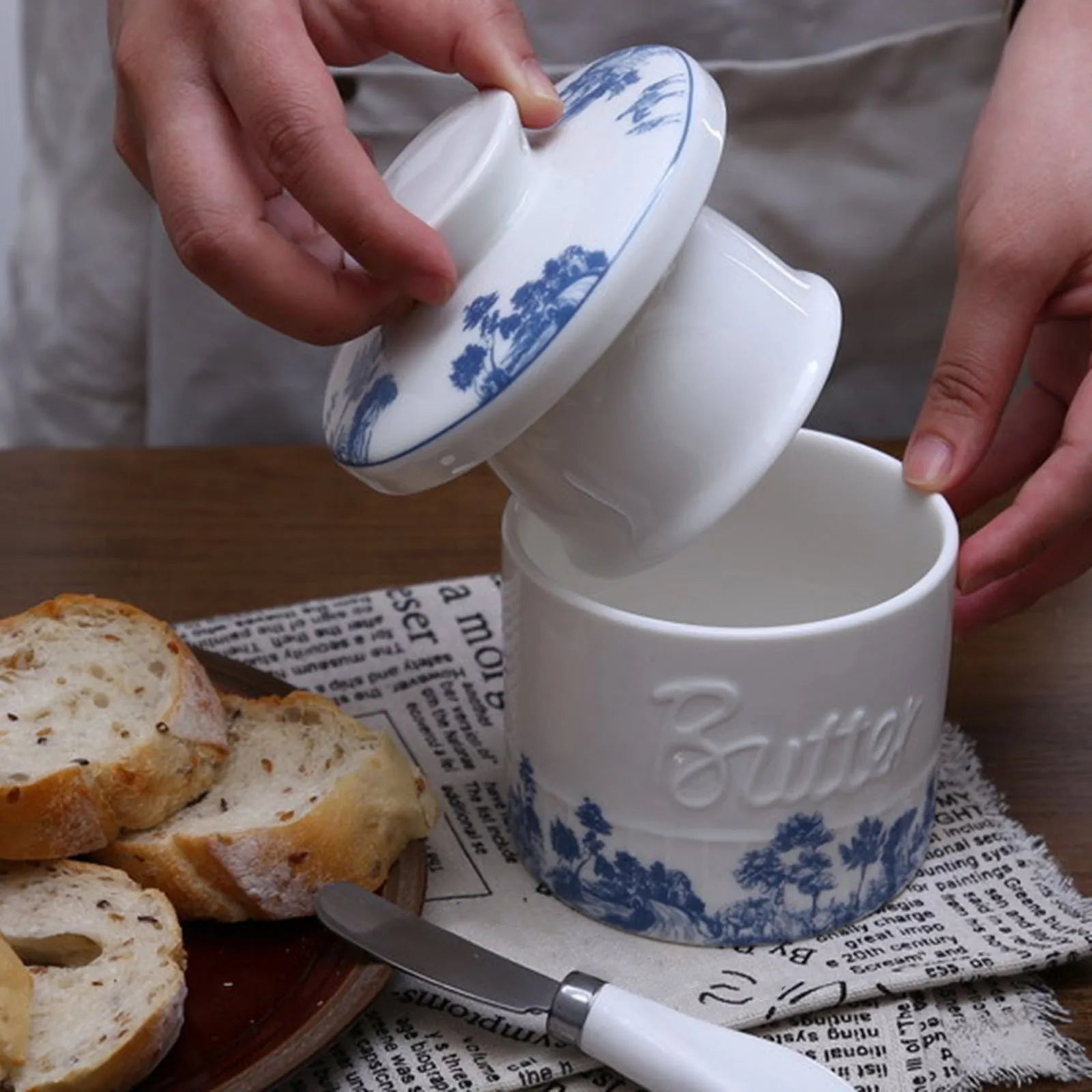 Premium Porcelain Butter Keeper – Modern Monochrome Collection - Hizoni