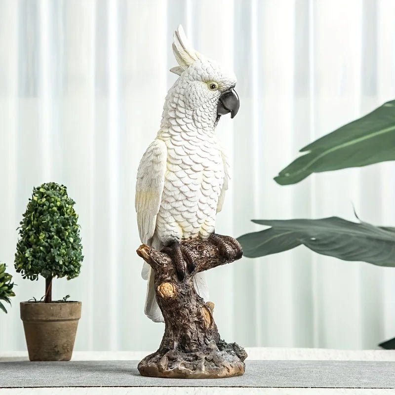 Realistic Tropical Bird Sculpture – Hand - Painted Resin Parrot Ornament - Hizoni