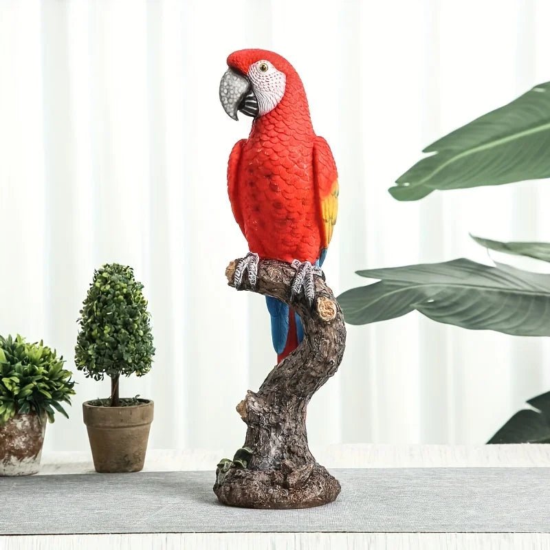 Realistic Tropical Bird Sculpture – Hand - Painted Resin Parrot Ornament - Hizoni