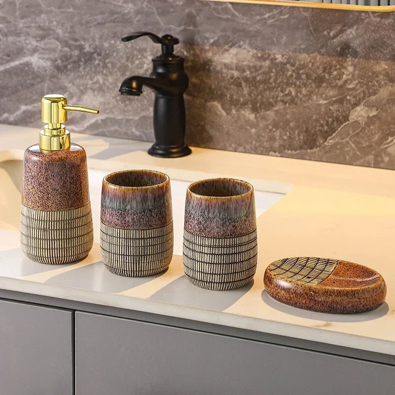 Retro Ceramic Bathroom Set – Elegant, Artistic & Functional - Hizoni