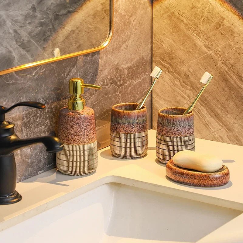 Retro Ceramic Bathroom Set – Elegant, Artistic & Functional - Hizoni