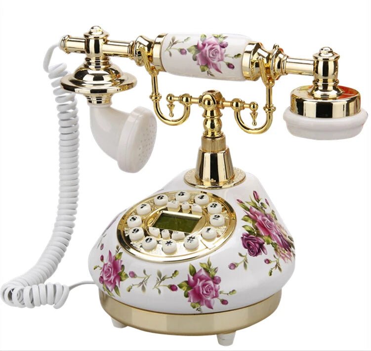 Retro Corded Landline Phone – Antique Floral Ceramic & Gold Telephone - Hizoni