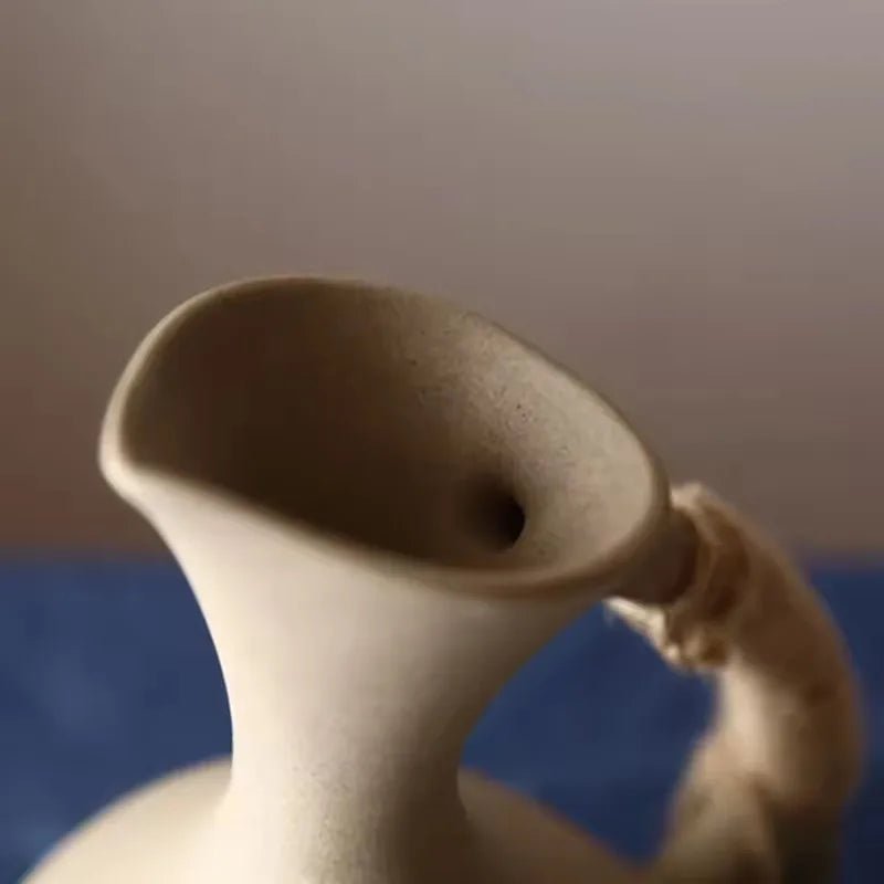 Rustic Ceramic Water Pitcher – Large 1300ml Jug with Rope Handle - Hizoni