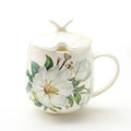 Top - Grade Porcelain Tea Cup – 400ml Floral Bone China Mug with Lid - Hizoni
